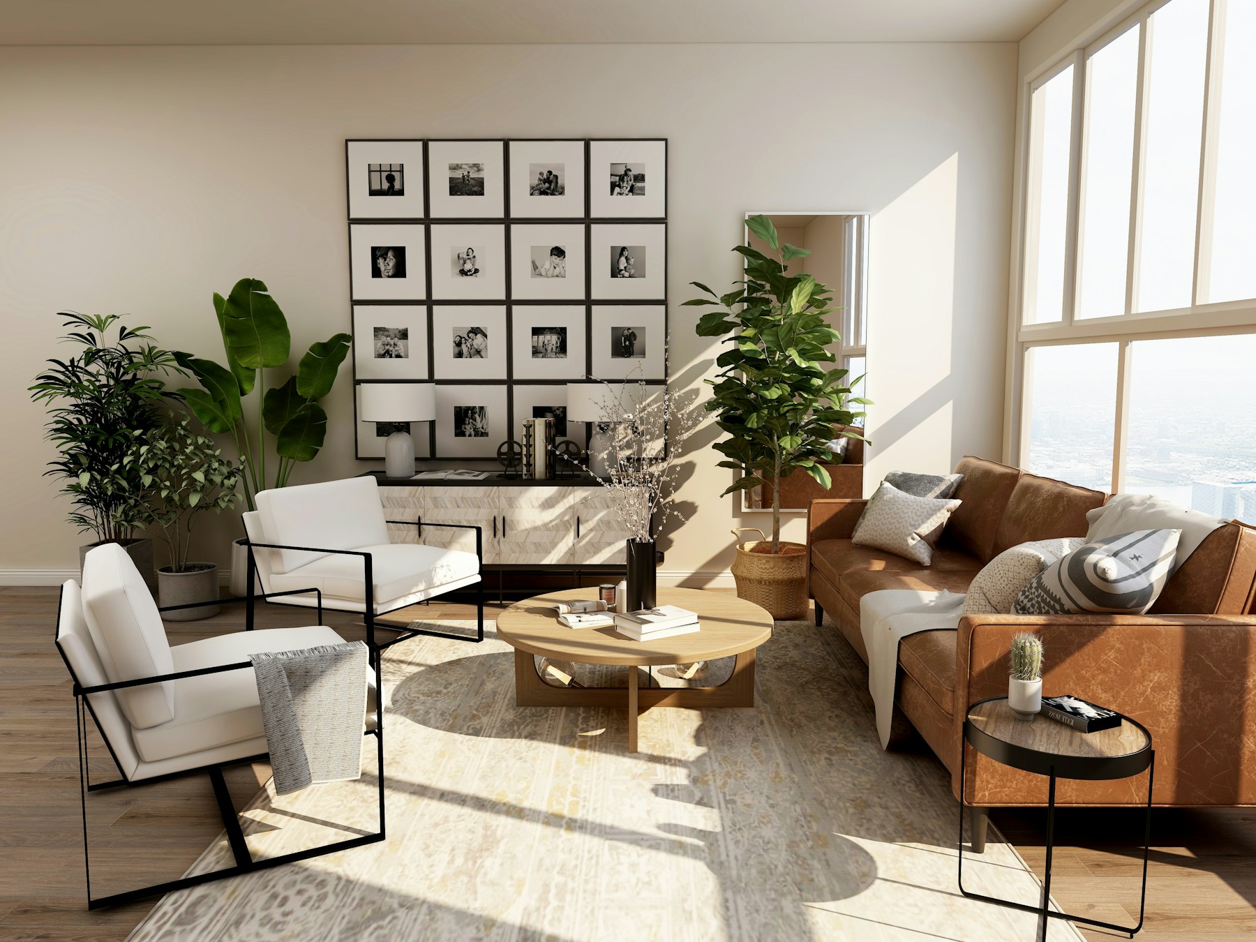 Inviting living space with natural textures